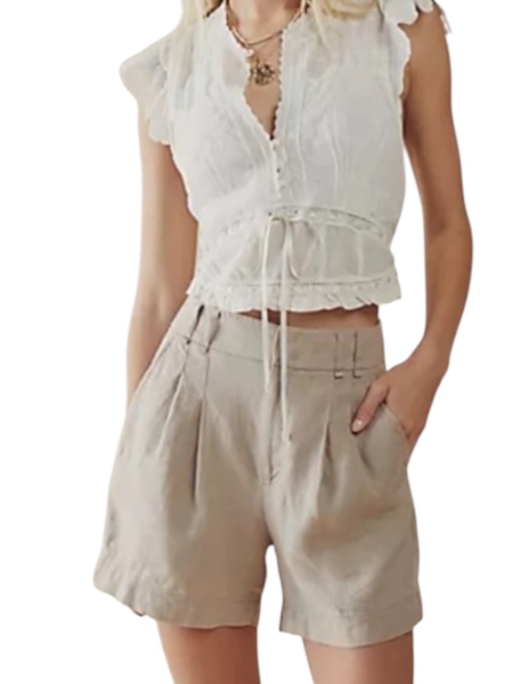 Free People Chelsea Tailored Linen Pleated Relaxed Shorts Size 4 Wide Leg